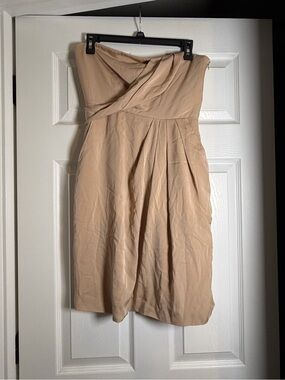 Theory Beige Strapless Pleated Dress Size 6